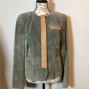 DONCASTER LUXURY OLIVE COLOR W/TAN LEATHER TRIM VINTAGE WOMENS JACKET SIZE 4